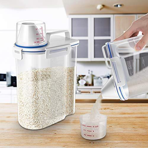 Mini Dry Food Storage Container - Rice Container with Pour Spout + Cup - Handy Dry Food Keeper for Sugar Beans Grain Candy 1.5L Blue