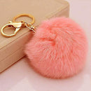 Miraclekoo Rabbit Fur Ball Pom Pom KeyChain Gold Plated Keychain with Plush for Car Key Ring or Handbag Bag Decoration (Orange Pink)