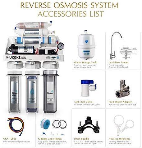 Ukoke RO75GP 6 Stages Reverse Osmosis Water Filtration System, Under Sink pH+ Alkaline Remineralizing RO filter & Softener, NSF/ANSI 58 & IAPMO Platinum Seal Certified, 75 GPD, White with Pump
