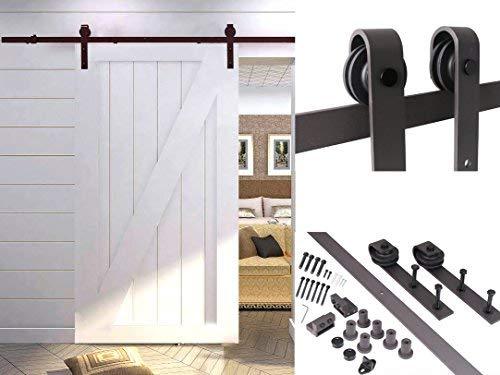 TMS 5 FT Country Antique Dark Coffee Steel Sliding Barn Wood Door Hardware Track Set