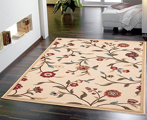 Ottomanson Ottohome Collection Floral Garden Design Modern Area Rug with Non-Skid (Non-Slip) Rubber Backing, Dark Red, 39