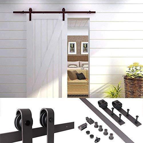 TMS 5 FT Country Antique Dark Coffee Steel Sliding Barn Wood Door Hardware Track Set