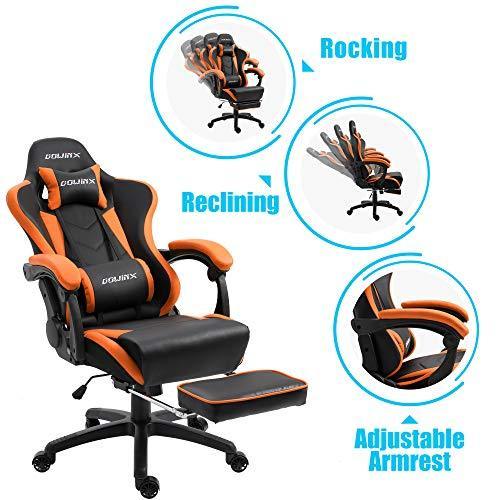 Dowinx Gaming Chair Ergonomic Racing Style Recliner with Massage Lumbar Support, Office Armchair for Computer PU Leather E-Sports Gamer Chairs with Retractable Footrest (Black&Purple)