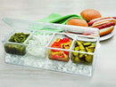 Jumbl Condiments Caddy Chilled Server Tray On Ice. 4 Big Sections Organize & Dispense Condiments With Ice Compartment Underneath. Container Made Of Shatterproof Acrylic Plastic.