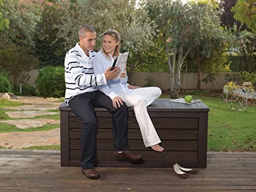 Keter Westwood 150 Gallon Resin Large Deck Box - Organization and Storage for Patio Furniture, Outdoor Cushions, Garden Tools and Pool Toys, Dark Grey