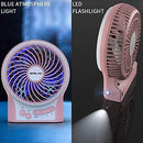 OPOLAR Mini Portable Battery Operated Travel Fan with 3-13 Battery Life, Rechargeable & USB powered Handheld Fan for Desk Beach Camping, 3 Speeds, Strong Airflow, Internal Blue Light& Side Flash Light