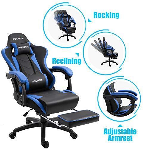 Dowinx Gaming Chair Ergonomic Racing Style Recliner with Massage Lumbar Support, Office Armchair for Computer PU Leather E-Sports Gamer Chairs with Retractable Footrest (Black&Purple)