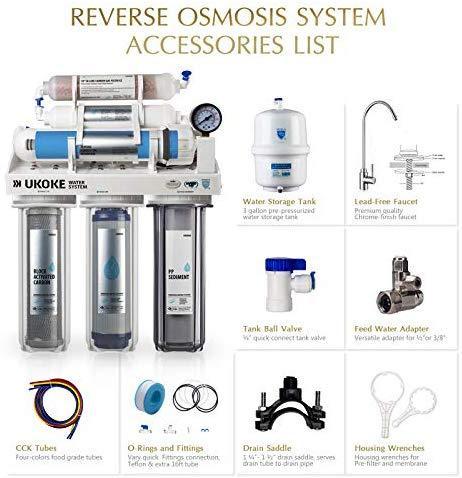 Ukoke RO75GP 6 Stages Reverse Osmosis Water Filtration System, Under Sink pH+ Alkaline Remineralizing RO filter & Softener, NSF/ANSI 58 & IAPMO Platinum Seal Certified, 75 GPD, White with Pump