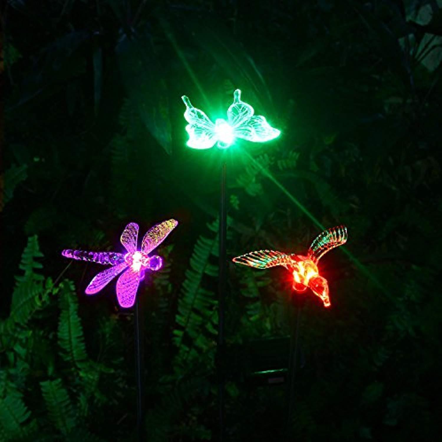 OxyLED Solar Garden Lights, 3 Pack Solar Stake Light Hummingbird Butterfly Dragonfly, Solar Powered Pathway Lights, Multi-Color Changing LED Lights, Outdoor Lighting for Garden/Patio/Lawn