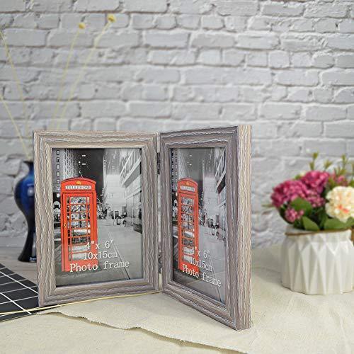 Amazing Roo Hinged Picture Frame Double Folding 4x6 Photo Frame, Takes 4 Standard 6 x 4 inch Photographs, 2 Landscape and 2 Portrait Style Decorate Desktop