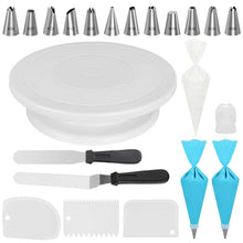 Load image into Gallery viewer, Cakes of Eden Cake Decorating Kits Supplies with Cake Turntable, 12 Numbered Cake Decorating Tips, 2 Icing Spatula, 3 Icing Smoother, 2 Silicone Piping Bag, 50 Disposable Pastry Bags and 1 Coupler

