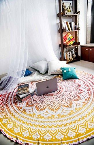 PAGISOFE Magenta Marvel Mandala Round Tapestry Hippie Indian Mandala Beach Blanket or Hippy Bohemian Table Cover or Boho Gypsy Cotton Tablecloth Beach Towel Meditation Round Yoga Mat - 72 Inches, Pink