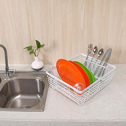 TQVAI Kitchen Dish Drying Rack with Full-Mesh Silverware Basket Holder, White