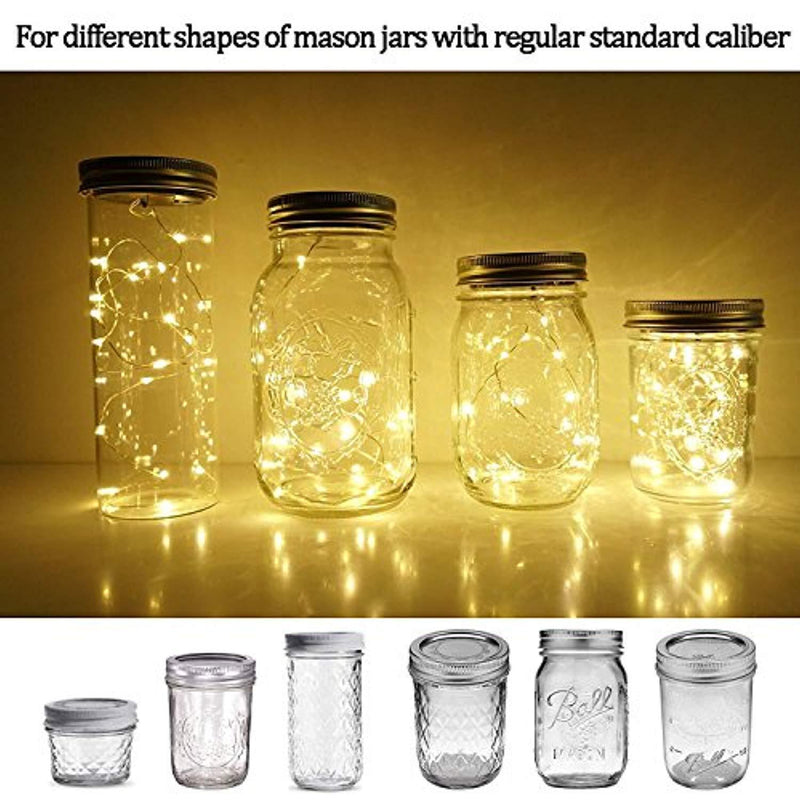 Solar Mason Jar Lid Lights, STYDDI 6 Pack 20 Led String Fairy Star Firefly Jar Lids Lights fit Regular Mouth Mason Jar best for Patio Yard Garden Party Wedding Christmas Decorative Lighting (Warm Whit