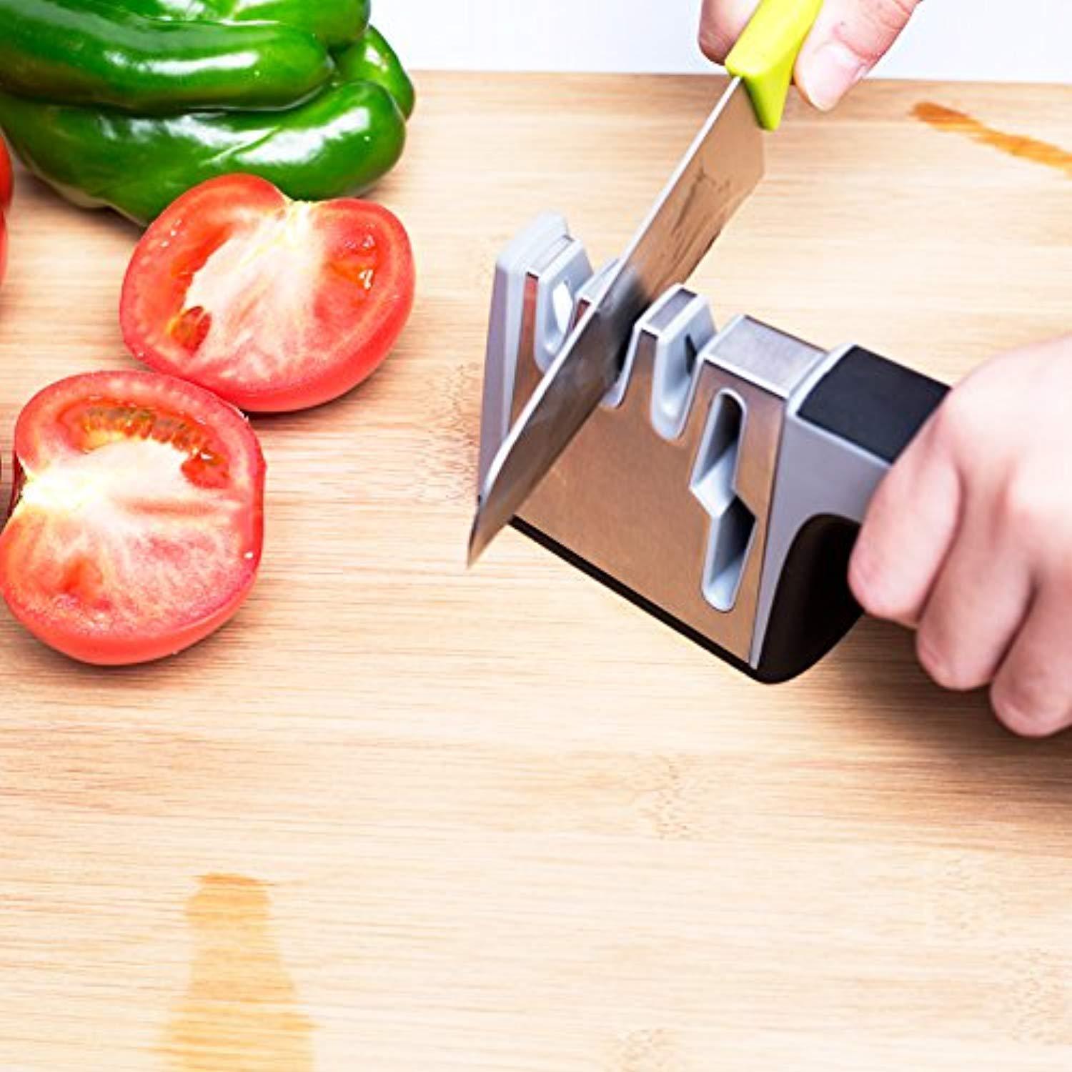 Knife and Scissor Sharpener Best Professional Manual Home Kitchen Chefs Choice 4 Stage Sharpening System Kit Global Sharpeners Set for Pocket Straight and Serrated Knives