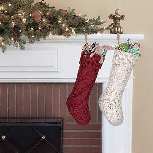 LimBridge Christmas Stockings, 2 Pack 18 inches Large Size Cable Knit Knitted Xmas Rustic Personalized Stocking Decorations for Family Holiday Season Decor, Cream or Burgundy