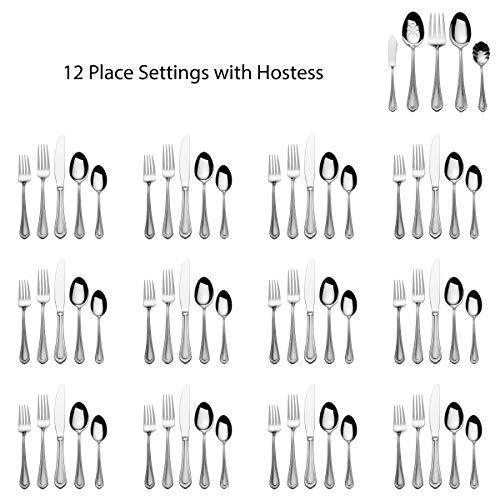 Mikasa 5081086 Regent Bead 65-Piece 18/10 Stainless Steel Flatware Set with Serving Utensil Set, Service for 12