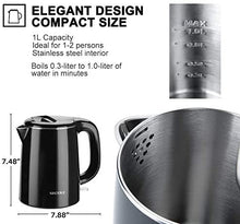 Load image into Gallery viewer, Secura Stainless Steel Double Wall Electric Kettle Water Heater for Tea Coffee w/Auto Shut-Off and Boil-Dry Protection, 1.0L (Black)
