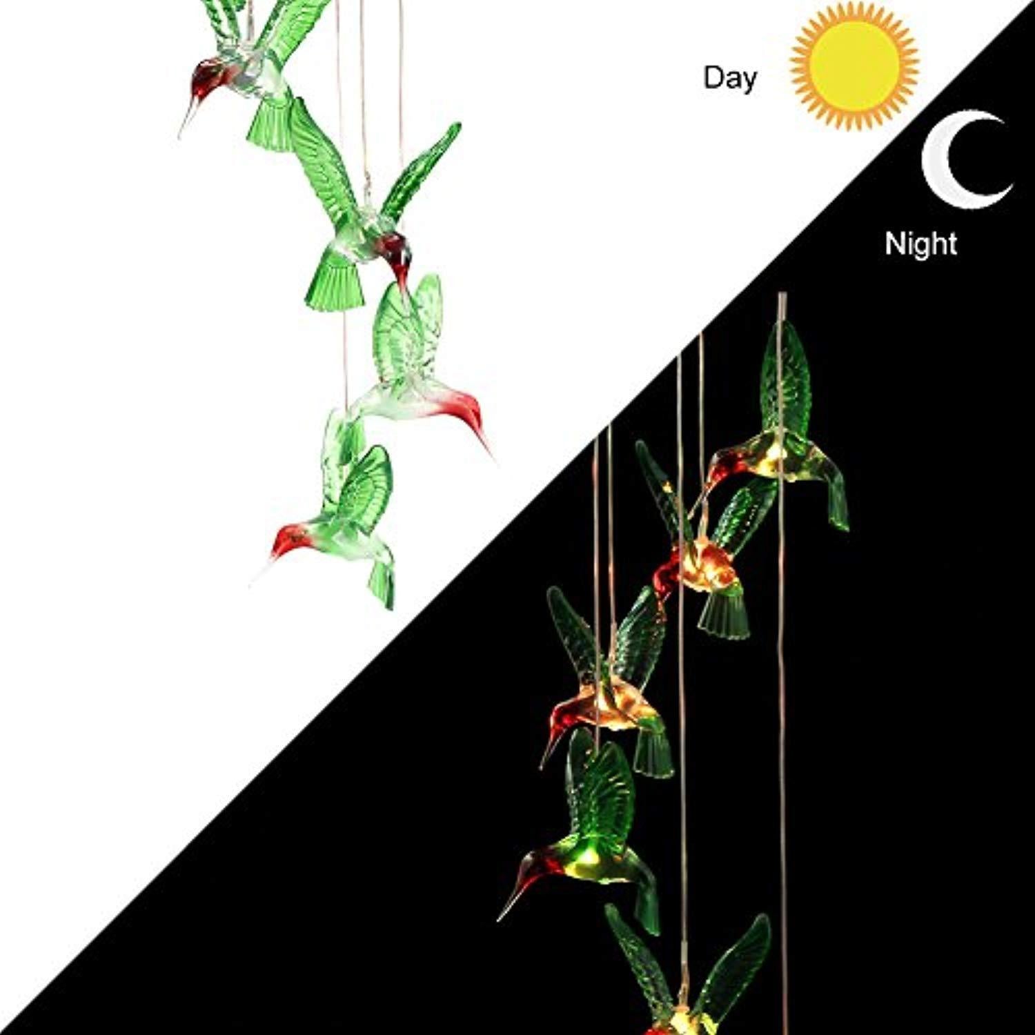 MYSWEETY LED Solar Mobile Wind Chime, Color-Changing Solar Powered LED Hanging Lamp Waterproof Six Hummingbird Wind Chimes for Outdoor Indoor Home Yard Garden Decoration