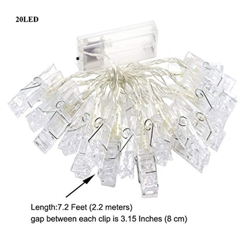 YOUTHUP 20 LED 2m Photo Clips String Lights Battery Operated Home Decor Lights for Hanging Photos Notes or Artwork Wall Decor (Warm White) by