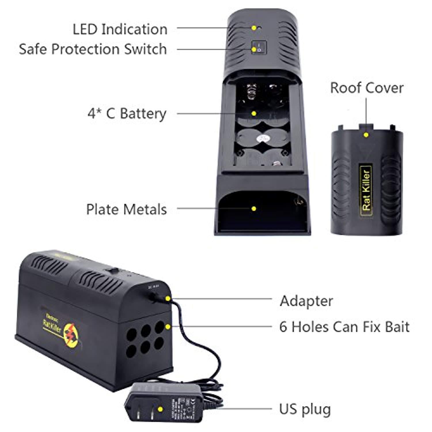 Electronic Rat Trap - Zaker Powerful High Voltage Automatic Rat Zapper, Indoor/Outdoor Rat Catcher, Efficient, Safe and Clean, Animal Trap to Get Rid of Rats and Mice, Squirrels and Rodents