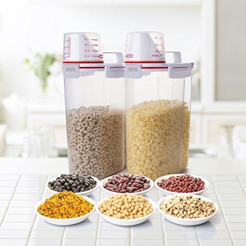 Mini Dry Food Storage Container - Rice Container with Pour Spout + Cup - Handy Dry Food Keeper for Sugar Beans Grain Candy 1.5L Blue
