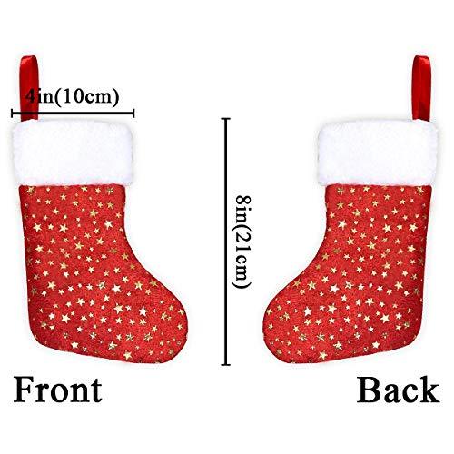 LimBridge Christmas Mini Stockings, 24 Pack 8 inches Glitter Star Print with Plush Cuff, Classic Stocking Decorations for Whole Family, Red