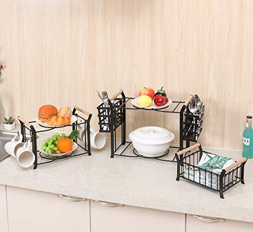 TQVAI 2 Tier Buffet Caddy with Mug Holder for Plates, Utensils, Napkins - Ideal for Kitchen, Dining, Entertaining, Parties, Picnics