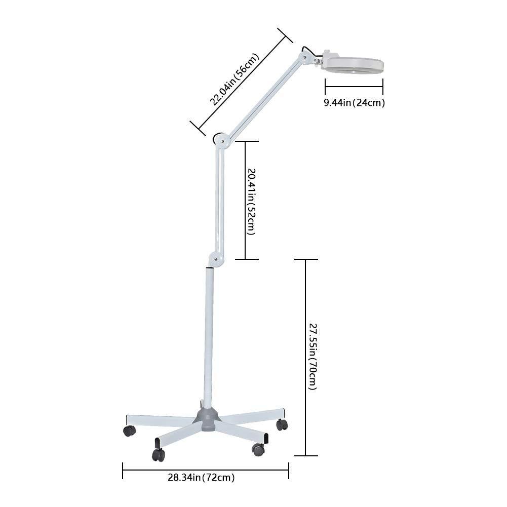 Opard Magnifying Lamp LED Floor Lamp with Magnifying Glass Light Clamp Stand Adjustable Arm for Reading, Close Work, Dental, Beauty