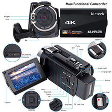 Load image into Gallery viewer, Video Camera Camcorder 4K kicteck Ultra HD Digital WiFi Camera 48.0MP 3.0 inch Touch Screen Night Vision 16X Digital Zoom Recorder with External Microphone and Wide Angle Lens,2 Batteries(4KMW)
