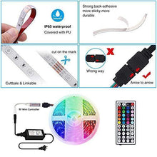 Load image into Gallery viewer, LED Strip Lights with Remote 5M 16.4 Ft 5050 RGB Flexible Color Changing Full Kit with RF Mini Controller, 12V 2A Power Supply for Home &amp; Kitchen and Indoor Decoration
