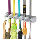 Mop and Broom Holder, Multipurpose Wall Mounted Garden Tool Rack Organizer with 5 Positions 6 Hook, Ideal Broom Hanger for Kitchen Garden Garage Storage Systems, Mounting Screws and eBook Included