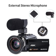 Load image into Gallery viewer, Video Camera Camcorder 4K kicteck Ultra HD Digital WiFi Camera 48.0MP 3.0 inch Touch Screen Night Vision 16X Digital Zoom Recorder with External Microphone and Wide Angle Lens,2 Batteries(4KMW)
