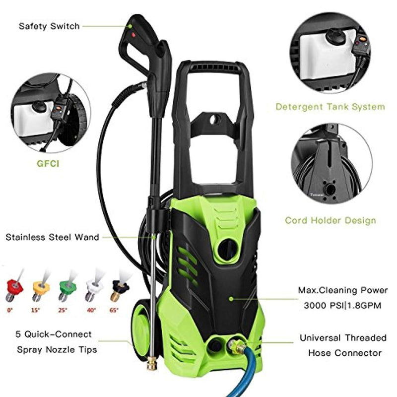 ncient FTH-5200 Electric High Pressure Washer Electric Power Washer 3000 PSI 1.8 GPM 1800W Sprayer Professional Washer Cleaner Machine with 5 Quick-Connect Spray Nozzles [US Stock] (3000PSI)