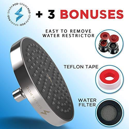 SparkPod Shower Head - High Pressure Rain - Luxury Modern Chrome Look - Easy Tool Free Installation - The Perfect Adjustable Replacement For Your Bathroom Shower Heads