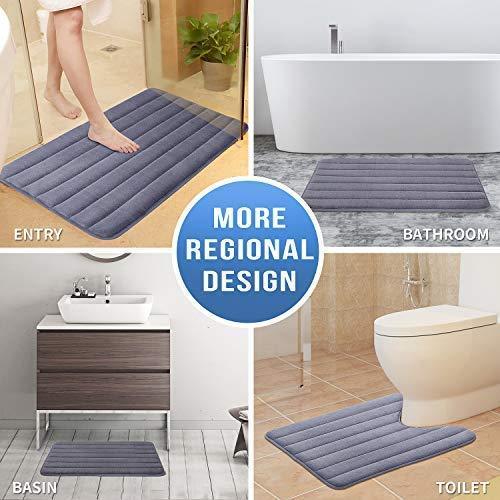 Office Marshal Bathroom Rugs Bath Mats for Bathroom Luxury Soft Anti-Slip Memory Foam 3 PCS Mats Set(U-Shaped 20"x24" Toilet Mat+30"x20" Shower Mat+17"x47" Bath Mat) Absorbent Bath Rugs Machine Washable