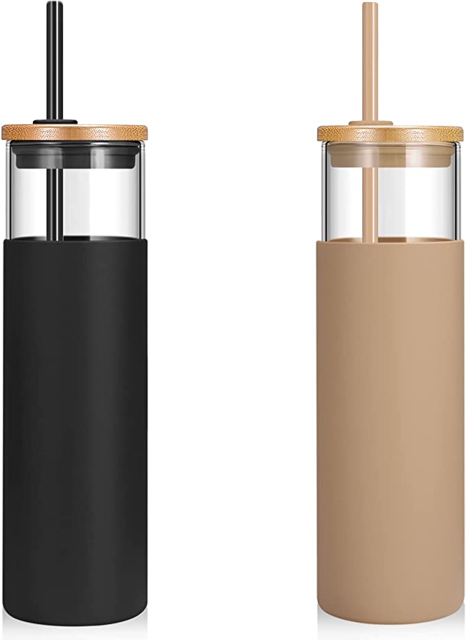 Tronco 28oz Glass Tumbler Glass Water Bottle Straw Silicone Protective Sleeve Bamboo Lid - BPA Free