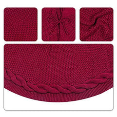 LimBridge Christmas Tree Skirt, 48 inches Cable Knit Knitted Thick Rustic Xmas Holiday Decoration, Burgundy