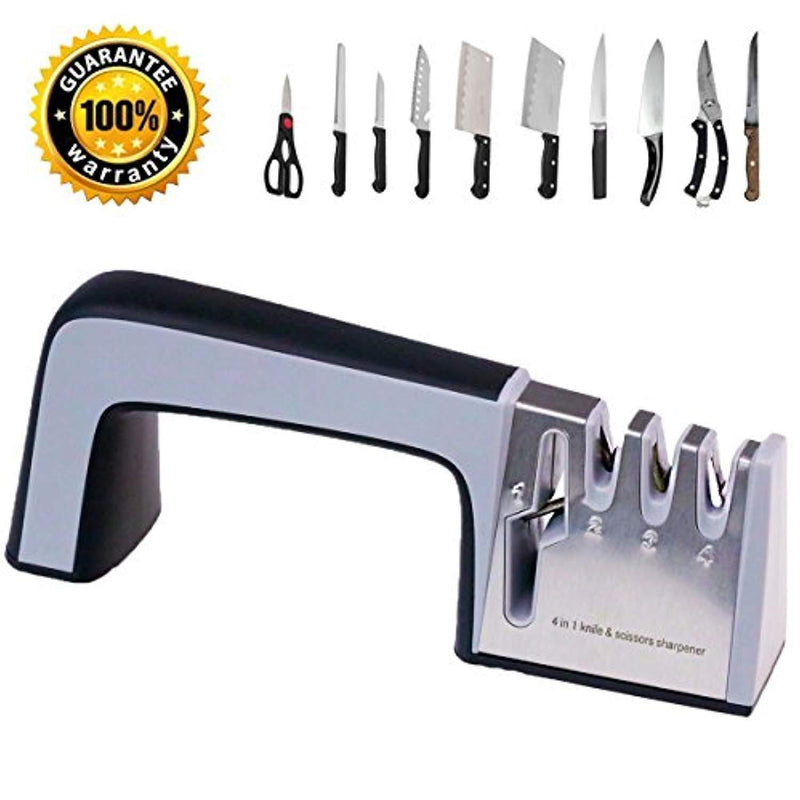 Knife and Scissor Sharpener Best Professional Manual Home Kitchen Chefs Choice 4 Stage Sharpening System Kit Global Sharpeners Set for Pocket Straight and Serrated Knives
