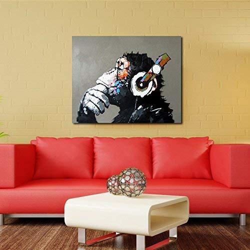 Muzagroo Art Painted by Hand Oil Paintings Listen to Music Gorilla Canvas Pictures Large Canvas Art for Living Room Wall Decor L