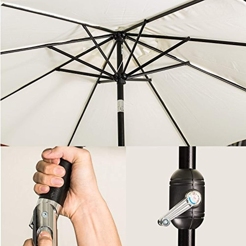 UHINOOS 9 ft Patio Umbrella,Outdoor Umbrella with Crank and 8 Ribs,100% Polyester Aluminum Alloy Pole Tilt Button Outside Table Umbrella.Fade Resistant Water Proof Patio Table Umbrella,Ivory