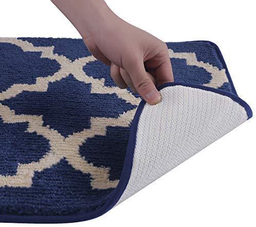 Office Marshal 2 Piece Bath Rug Set Non Slip Bathroom Shower Rug and U-Shaped Toilet Contour Mat Washable(20" x 32"+20"x 16.5"),Blue