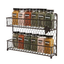 MyGift Rustic Brown Dual Tier Wire Spice Rack Jars Storage Organizer (Kitchen Countertop or Wall Mount)