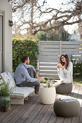 Keter Urban Knit Pouf Ottoman Set of 2 with Storage Table for Patio and Room Décor - Perfect for Balcony, Deck, and Outdoor Seating, Dune/Misty Blue