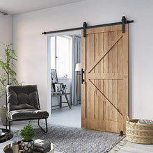 Load image into Gallery viewer, Homlux 6ft Heavy Duty Sturdy Sliding Barn Door Hardware Kit Single Door - Smoothly and Quietly - Simple and Easy to Install - Fit 1 3/8-1 3/4&quot; Thickness Door Panel(Black)(J Shape Hangers)
