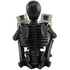 Scary Skeleton Glass Salt and Pepper Shaker Set with Decorative Spice Rack Display Stand Holder Figurine for Spooky Halloween Party Decorations and Skulls & Skeletons Kitchen Decor Table Centerpiece Sculptures As Medieval or Gothic Gifts