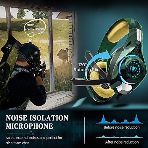 PS4 Gaming Headset with mic, Beexcellent Xbox One Headset with Stereo Sound Noise Isolation Memory Foam LED Light for PC Laptop Tablet