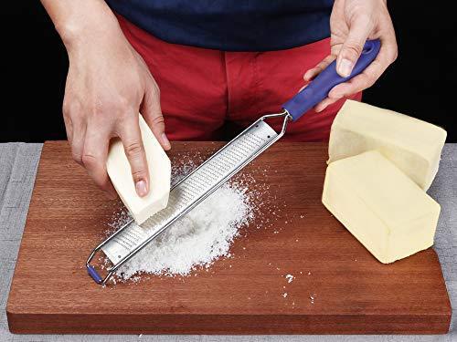 Zester Grater - Parmesan Cheese, Lemon, Chocolate, Ginger, Garlic, Nutmeg, Vegetables, Fruits - Soft Touch Handle - Dishwasher Safe, Sapphire