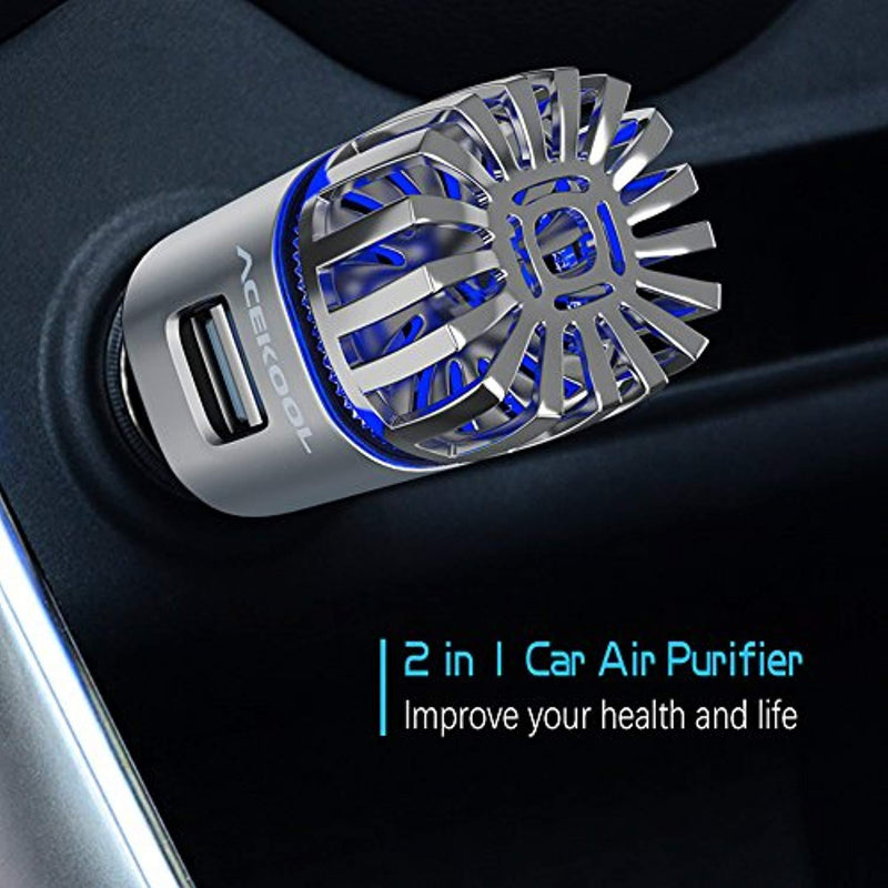 Car Air Purifier,Acekool Car Air Freshener with Dual USB Charging Ports,Ionic Air Purifier Remove Dust,Cigarette Smoke,Bacteria and Bad Odors - Ideal for Auto or RV