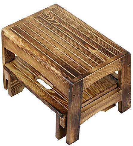 URFORESTIC Handcrafted 100% Solid Wood Bed Step Stool-Foot Stool Kitchen Stools Bed Steps Small Step Ladder Bathroom Stools (Burned)